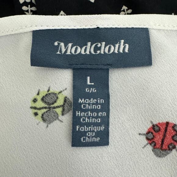 Modcloth Swarming Lady Bug Dress Womens Large White Bell Sleeve Semi Sheer Boho - Picture 4 of 10